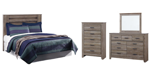 Zelen Queen/Full Panel Headboard with Mirrored Dresser and Chest Royal Furniture