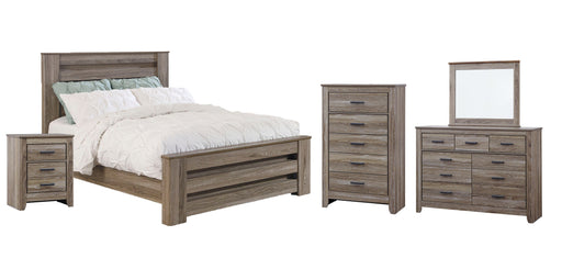 Zelen Queen Panel Bed with Mirrored Dresser, Chest and Nightstand Royal Furniture