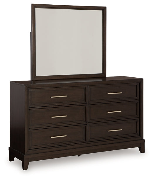 Neymorton California King Upholstered Panel Bed with Mirrored Dresser, Chest and 2 Nightstands