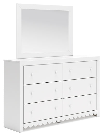 Mollviney Full Panel Headboard with Mirrored Dresser and Chest