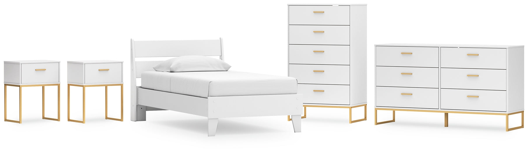 Socalle Twin Panel Platform Bed with Dresser, Chest and 2 Nightstands