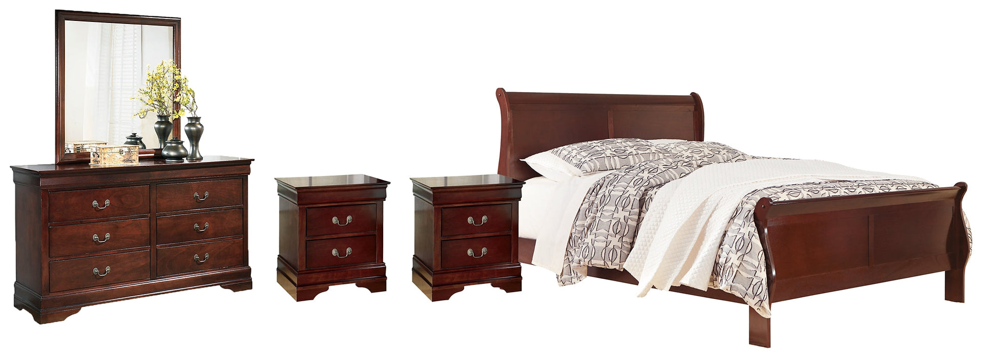 Alisdair California King Sleigh Bed with Mirrored Dresser and 2 Nightstands Royal Furniture