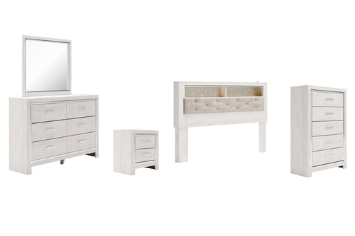 Altyra King Bookcase Headboard with Mirrored Dresser, Chest and Nightstand Royal Furniture