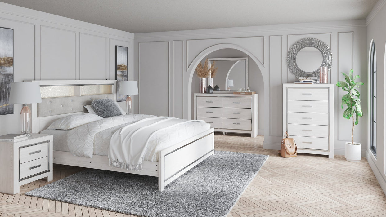 Altyra King Bookcase Headboard with Mirrored Dresser, Chest and Nightstand Royal Furniture