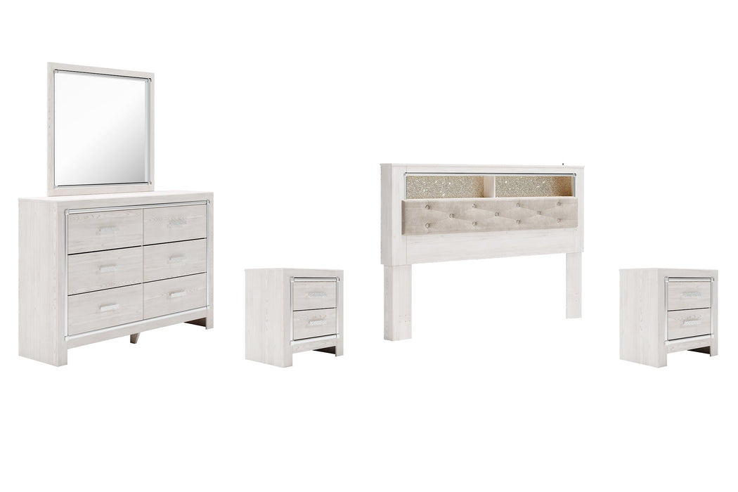 Altyra King Bookcase Headboard with Mirrored Dresser and 2 Nightstands Royal Furniture