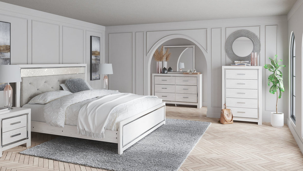 Altyra King Panel Bed with Mirrored Dresser, Chest and 2 Nightstands Royal Furniture