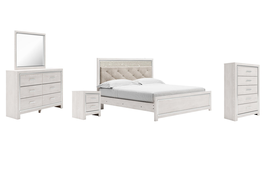 Altyra King Panel Bed with Mirrored Dresser, Chest and Nightstand Royal Furniture