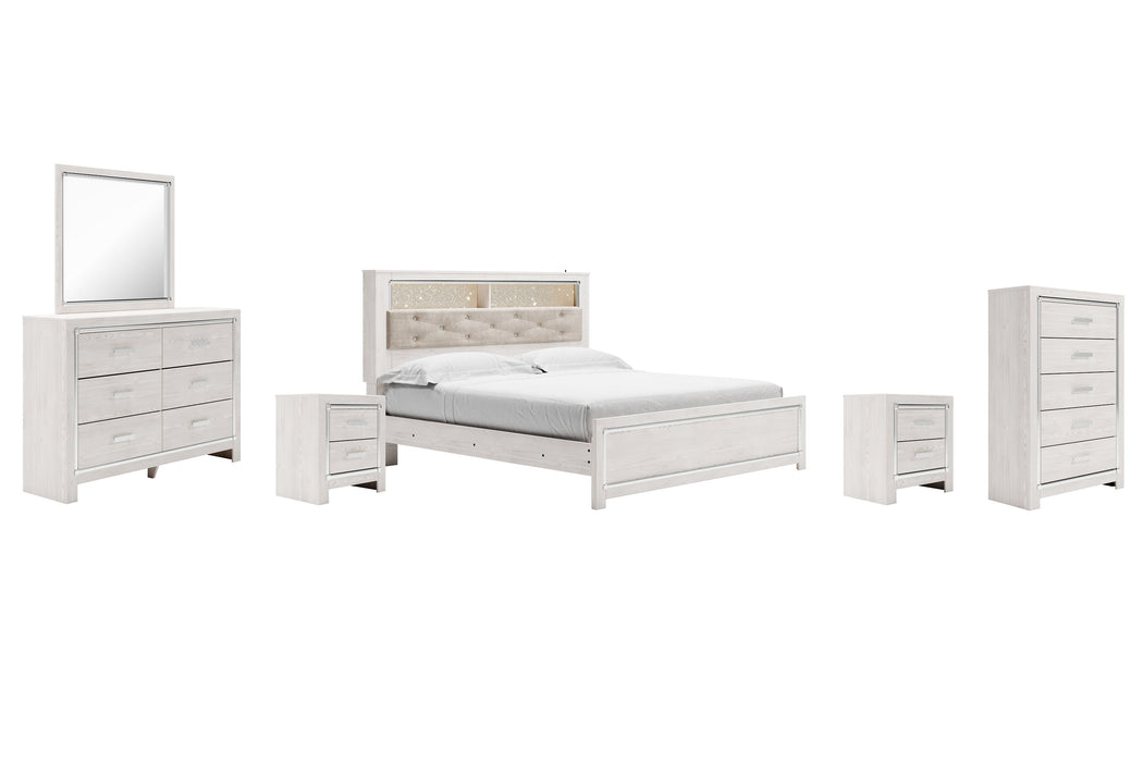 Altyra King Panel Bookcase Bed with Mirrored Dresser, Chest and 2 Nightstands Royal Furniture