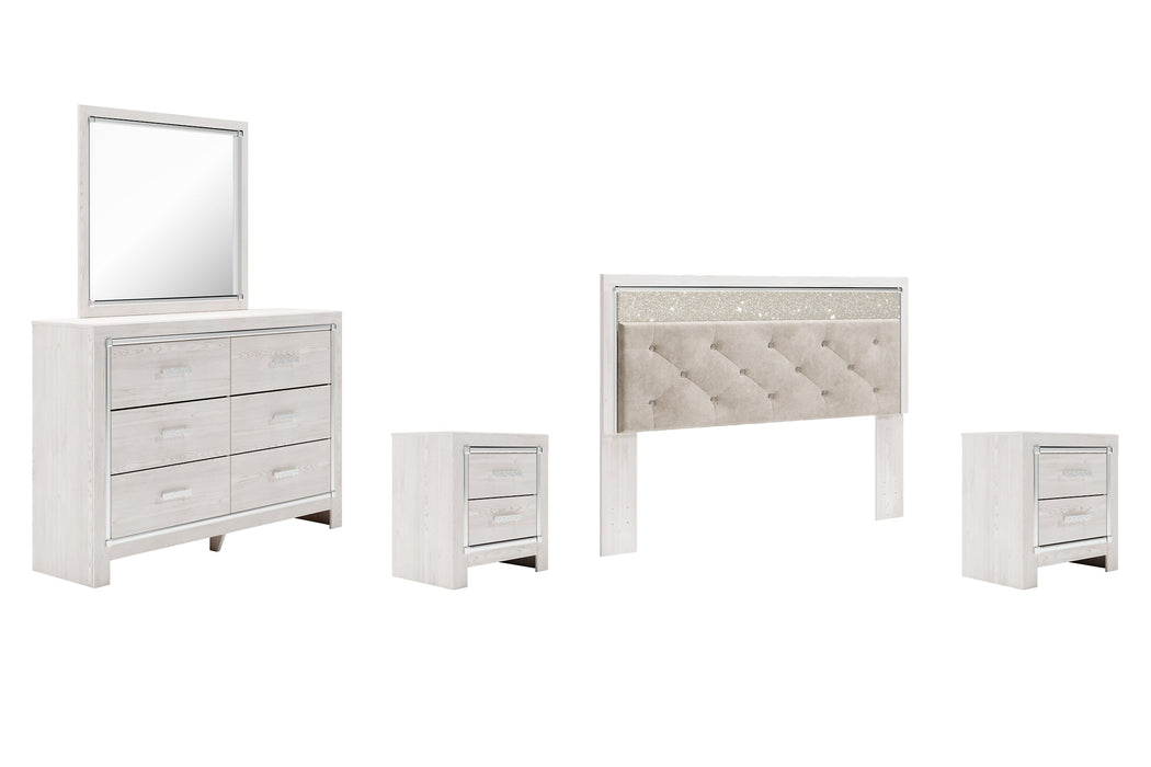 Altyra King Panel Headboard with Mirrored Dresser, Chest and 2 Nightstands Royal Furniture