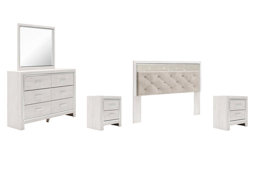 Altyra King Panel Headboard with Mirrored Dresser, Chest and 2 Nightstands Royal Furniture