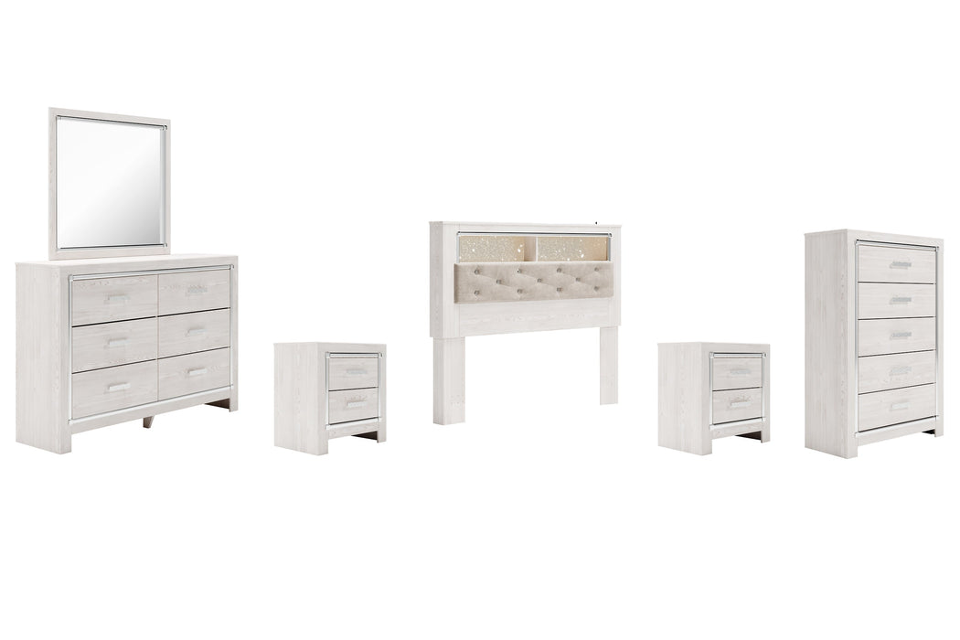 Altyra Queen Bookcase Headboard with Mirrored Dresser, Chest and 2 Nightstands Royal Furniture