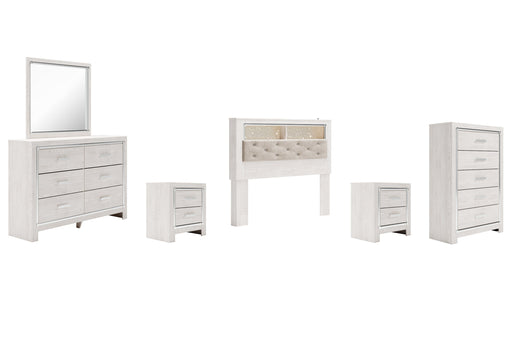 Altyra Queen Bookcase Headboard with Mirrored Dresser, Chest and 2 Nightstands Royal Furniture