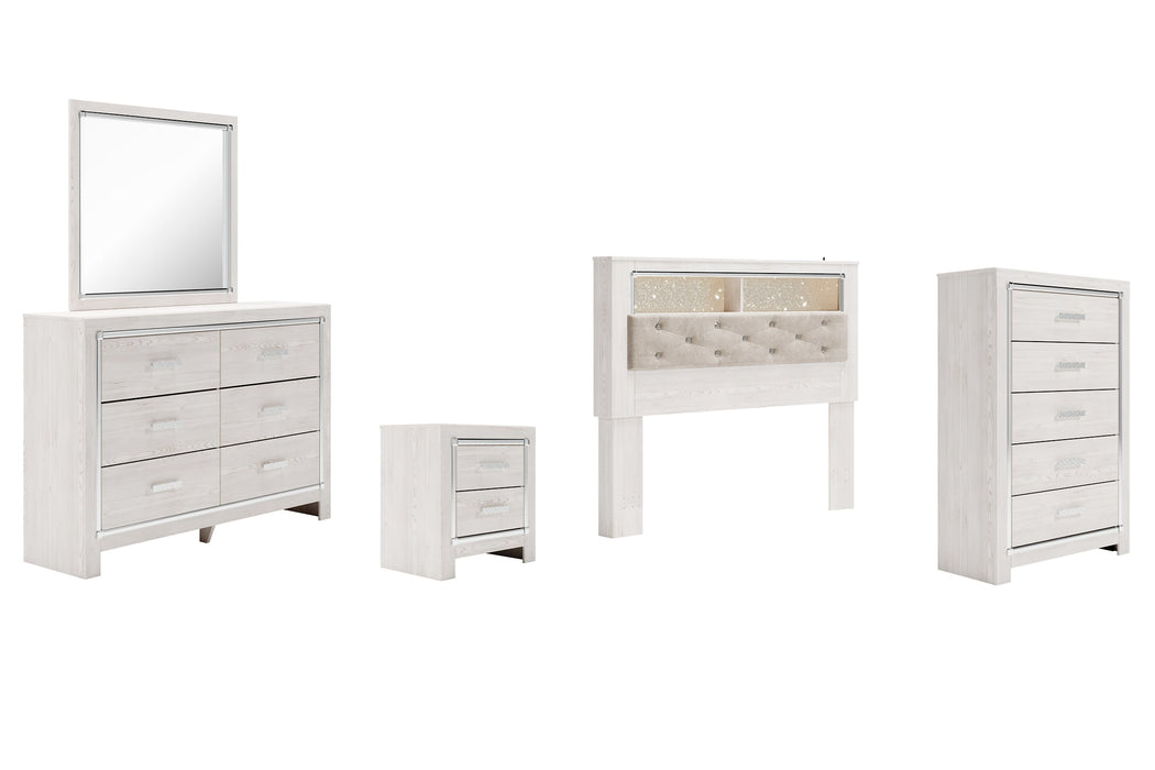 Altyra Queen Bookcase Headboard with Mirrored Dresser, Chest and Nightstand Royal Furniture