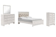 Altyra Queen Panel Bed with Mirrored Dresser and Chest Royal Furniture