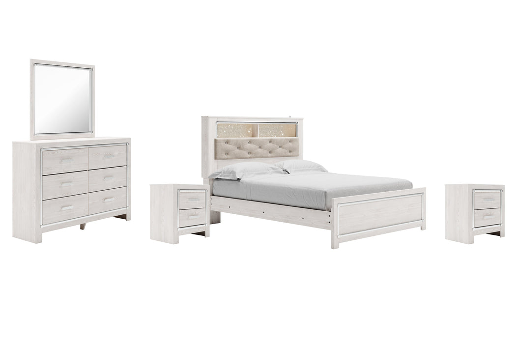 Altyra Queen Panel Bookcase Bed with Mirrored Dresser and 2 Nightstands Royal Furniture