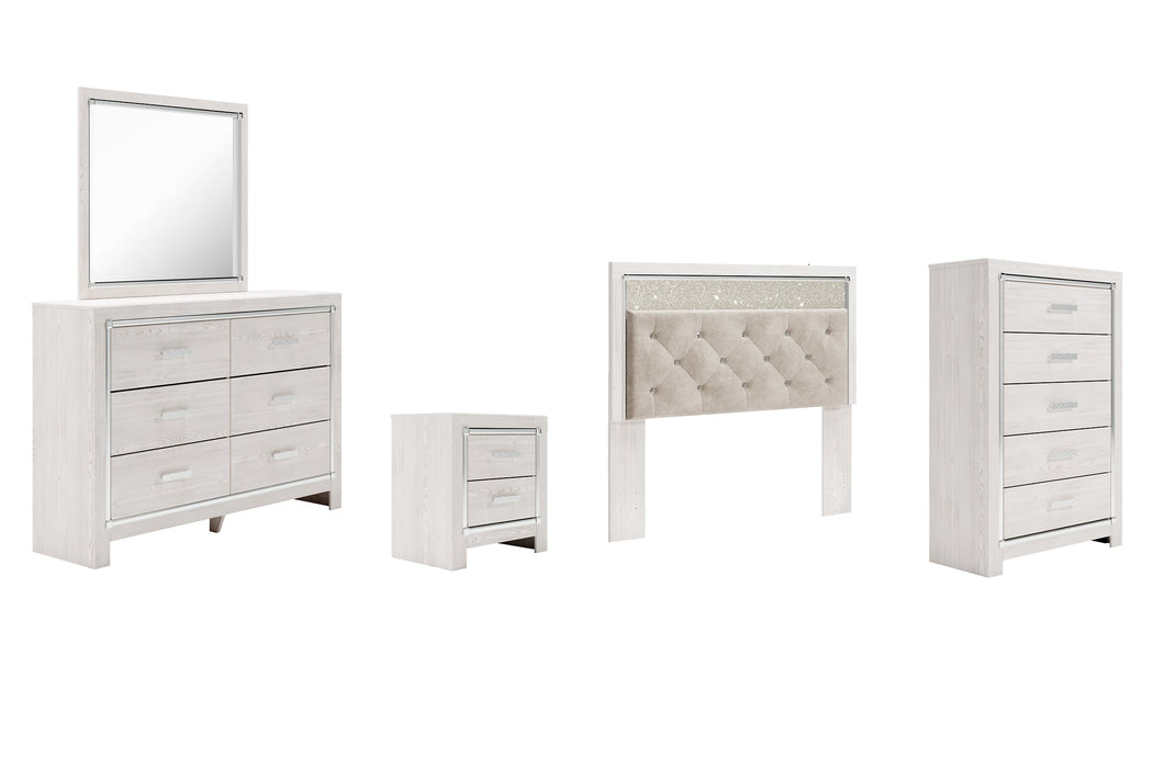 Altyra Queen Panel Headboard with Mirrored Dresser, Chest and Nightstand Royal Furniture