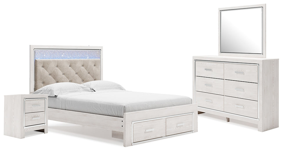 Altyra Queen Upholstered Storage Bed with Mirrored Dresser and Nightstand Royal Furniture