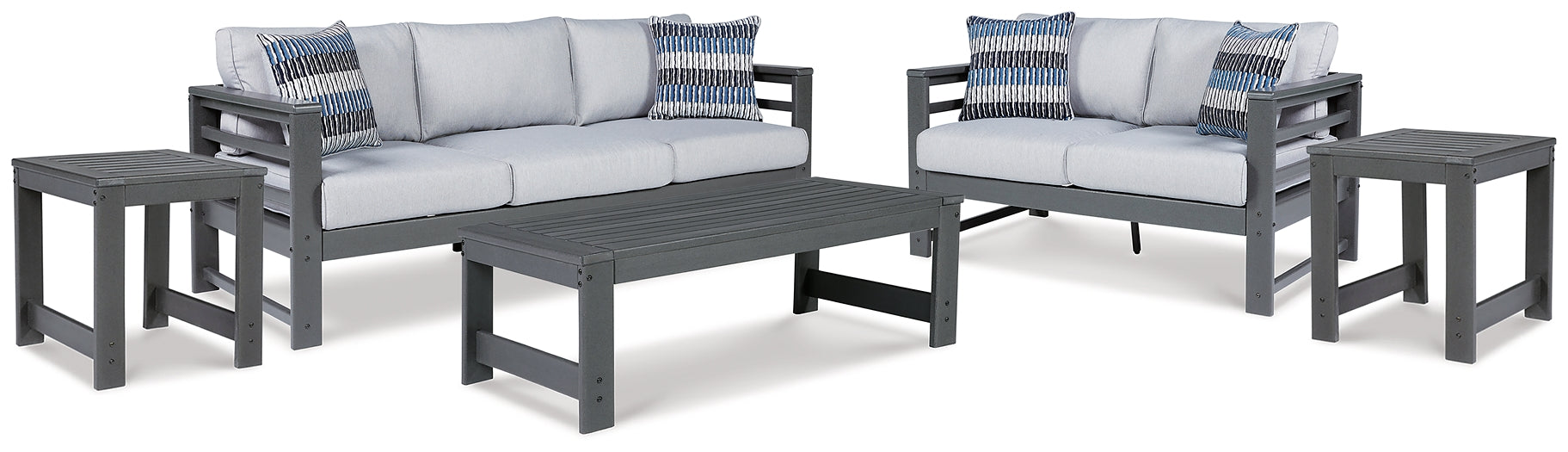 Amora Outdoor Sofa and Loveseat with Coffee Table and 2 End Tables Royal Furniture