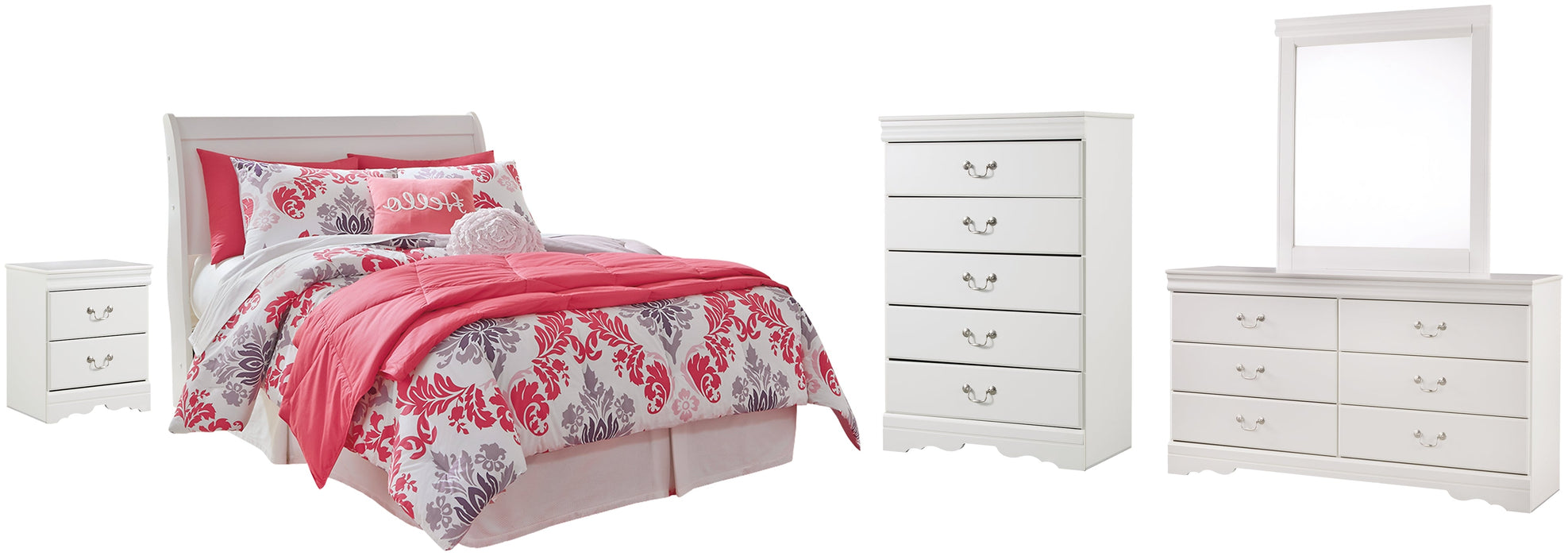 Anarasia Full Sleigh Headboard with Mirrored Dresser, Chest and Nightstand Royal Furniture