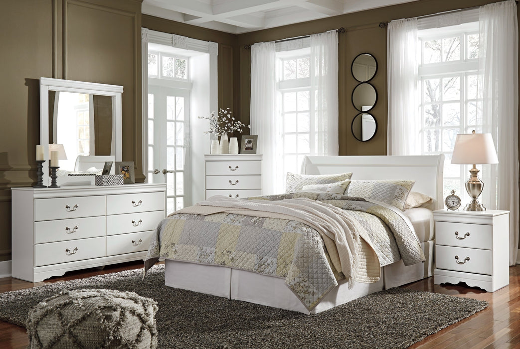 Anarasia Queen Sleigh Headboard with Mirrored Dresser, Chest and 2 Nightstands Royal Furniture