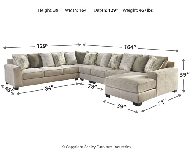 Ardsley 5-Piece Sectional with Ottoman Royal Furniture