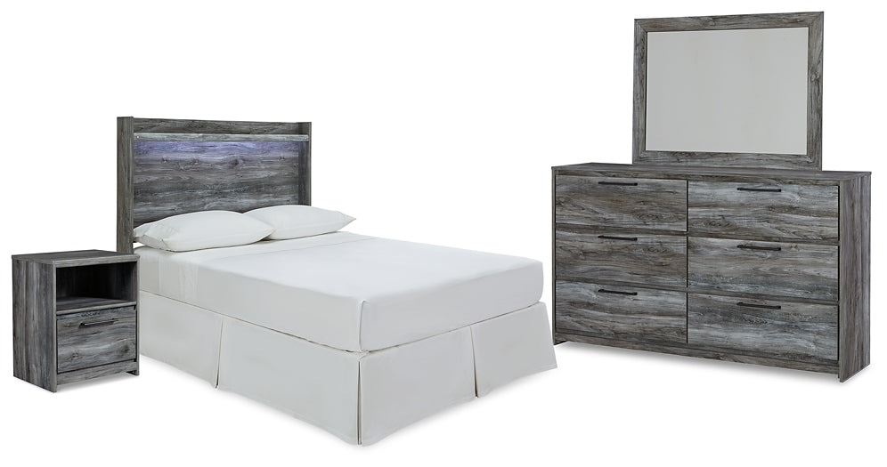 Baystorm Full Panel Headboard with Mirrored Dresser and Nightstand Royal Furniture