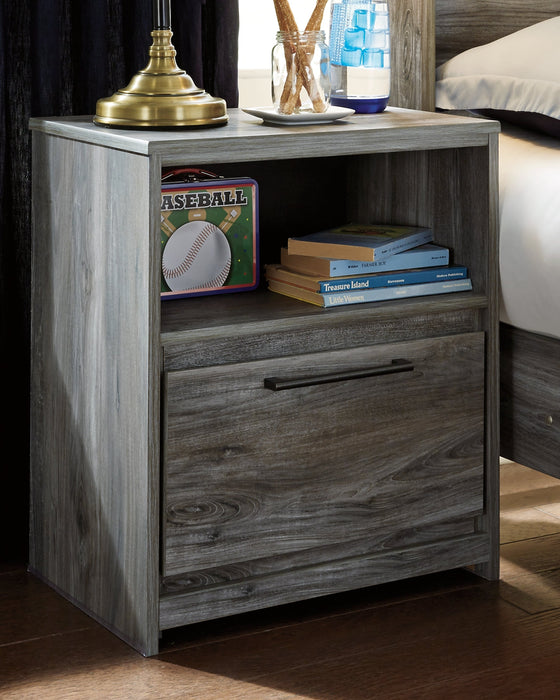 Baystorm King Panel Bed with 2 Storage Drawers with Mirrored Dresser, and Nightstand Royal Furniture