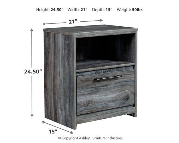 Baystorm King Panel Bed with 2 Storage Drawers with Mirrored Dresser, and Nightstand Royal Furniture