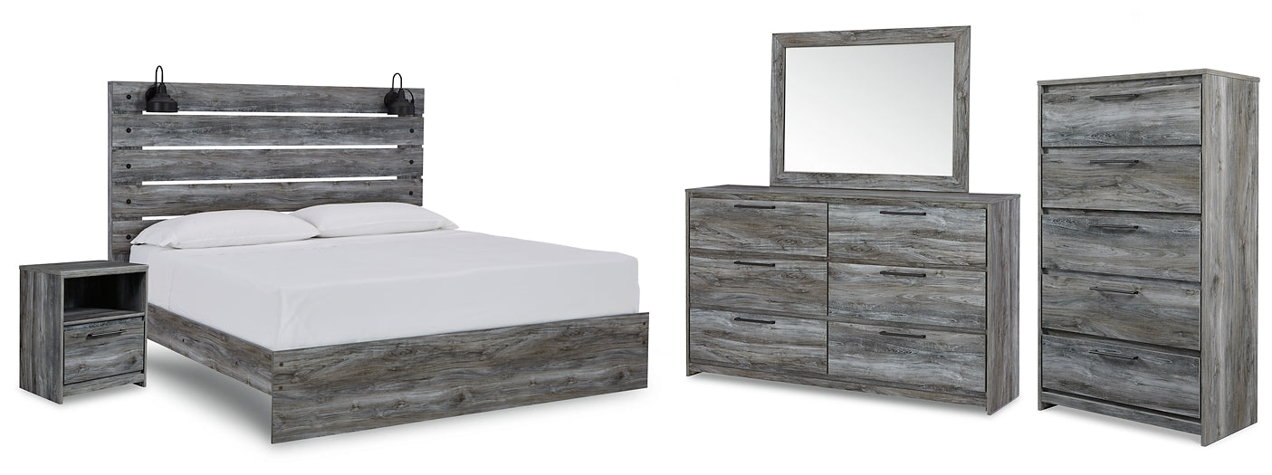 Baystorm King Panel Bed with Mirrored Dresser, Chest and Nightstand Royal Furniture