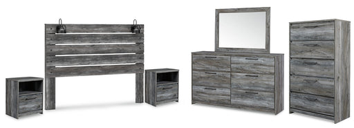 Baystorm King Panel Headboard with Mirrored Dresser, Chest and 2 Nightstands Royal Furniture