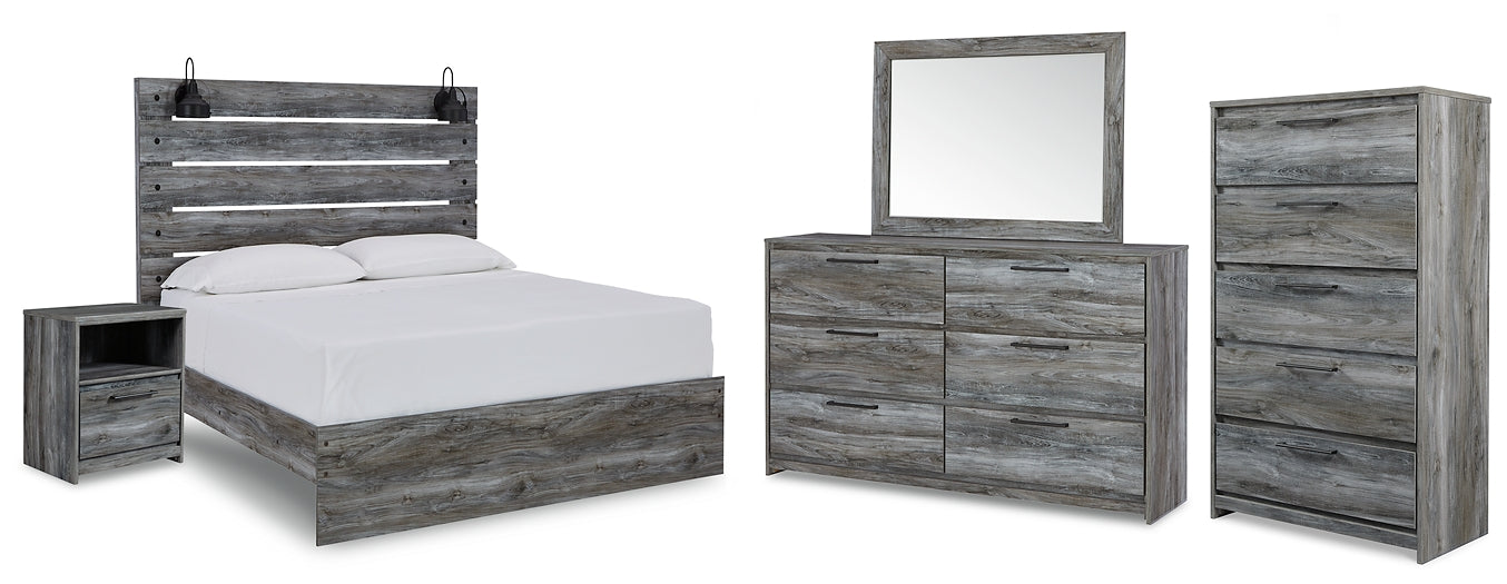 Baystorm Queen Panel Bed with Mirrored Dresser, Chest and Nightstand Royal Furniture