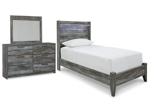 Baystorm Twin Panel Bed with Mirrored Dresser Royal Furniture