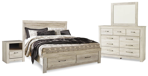 Bellaby King Platform Bed with 2 Storage Drawers with Mirrored Dresser and Nightstand Royal Furniture