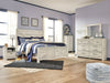 Bellaby Queen Crossbuck Panel Bed with Mirrored Dresser, Chest and 2 Nightstands Royal Furniture