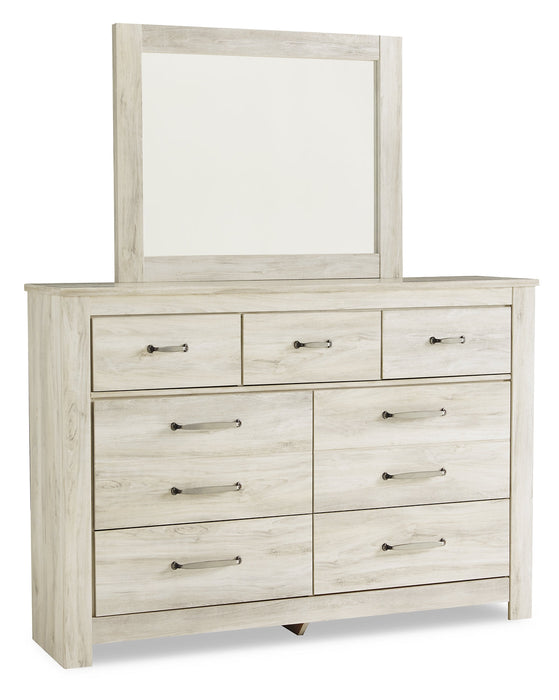 Bellaby Queen Crossbuck Panel Bed with Mirrored Dresser, Chest and 2 Nightstands Royal Furniture