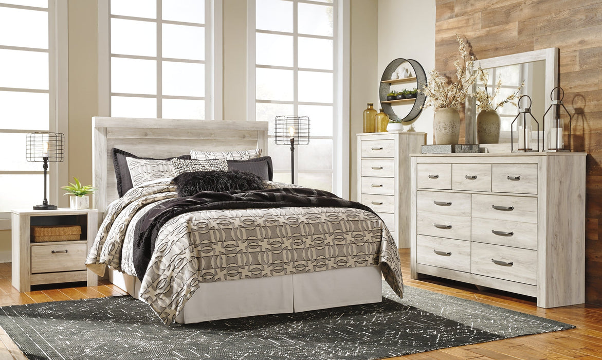 Bellaby Queen Panel Headboard with Mirrored Dresser, Chest and 2 Nightstands Royal Furniture