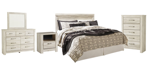 Bellaby Queen Panel Headboard with Mirrored Dresser, Chest and Nightstand Royal Furniture