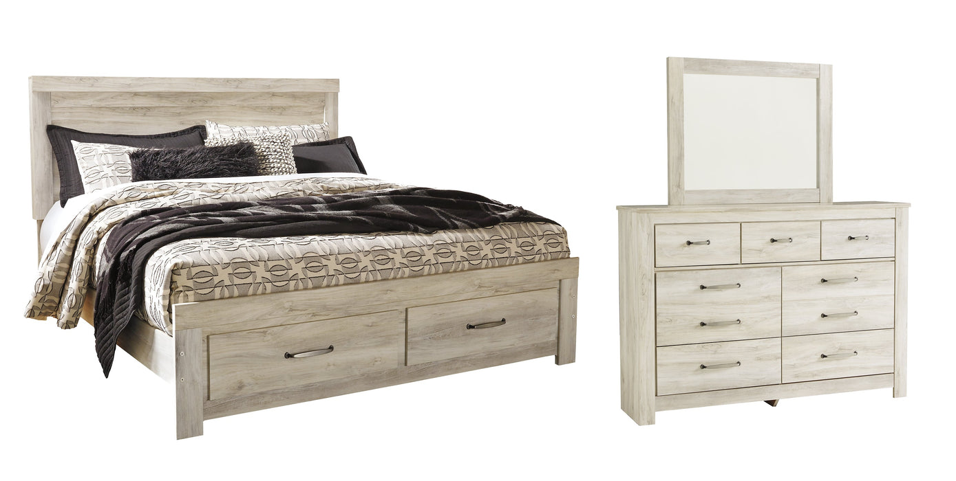 Bellaby Queen Platform Bed with 2 Storage Drawers with Mirrored Dresser Royal Furniture