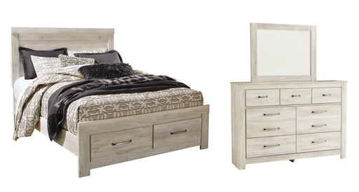 Bellaby Queen Platform Bed with 2 Storage Drawers with Mirrored Dresser Royal Furniture