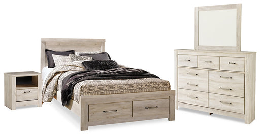 Bellaby Queen Platform Bed with 2 Storage Drawers with Mirrored Dresser and Nightstand Royal Furniture