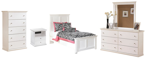 Bostwick Shoals Twin Panel Bed with Mirrored Dresser, Chest and Nightstand Royal Furniture