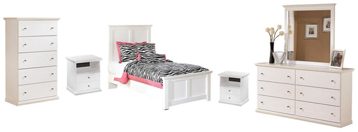 Bostwick Shoals Twin Panel Bed with Mirrored Dresser, Chest and Nightstand Royal Furniture