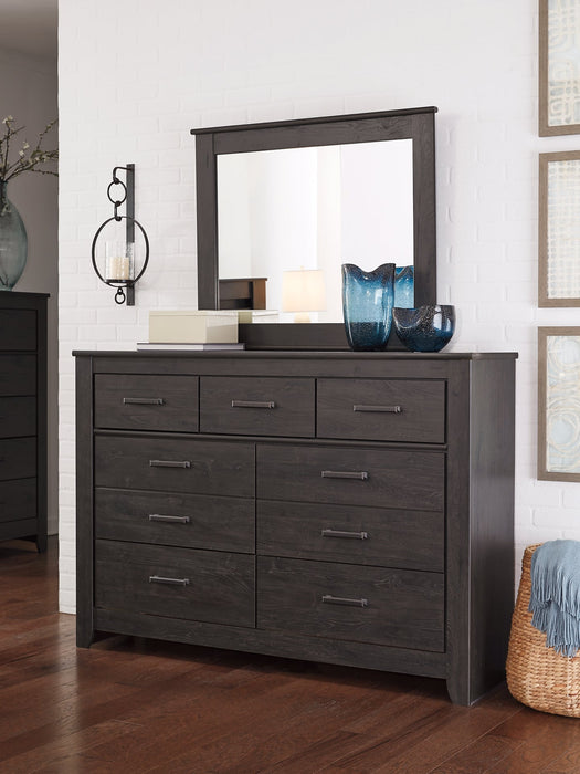 Brinxton Full Panel Bed with Mirrored Dresser, Chest and 2 Nightstands Royal Furniture