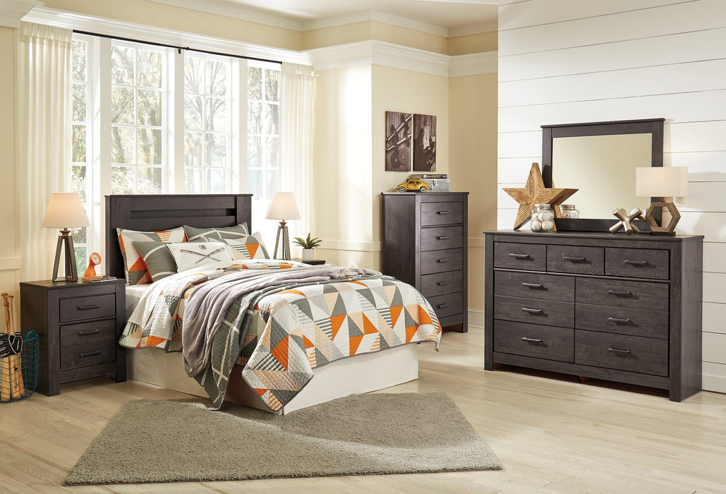 Brinxton Full Panel Headboard with Mirrored Dresser, Chest and 2 Nightstands Royal Furniture