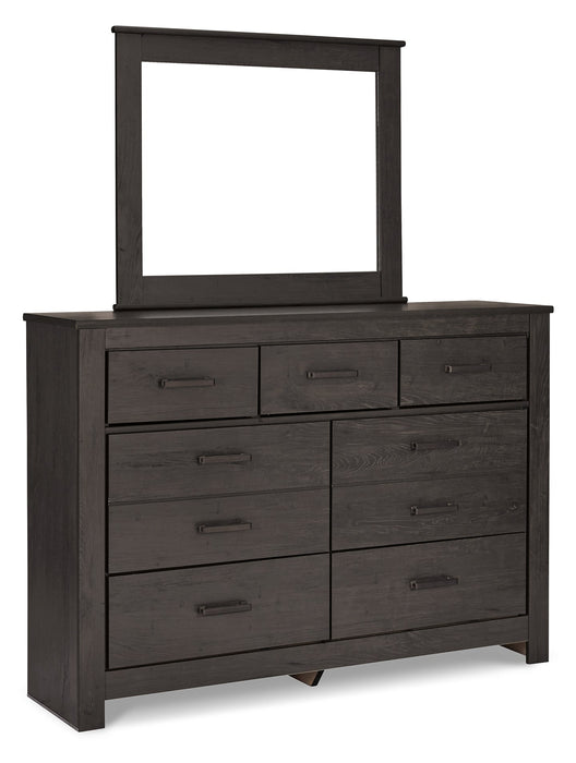 Brinxton Full Panel Headboard with Mirrored Dresser, Chest and 2 Nightstands Royal Furniture