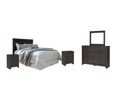 Brinxton King/California King Panel Headboard with Mirrored Dresser and 2 Nightstands Royal Furniture