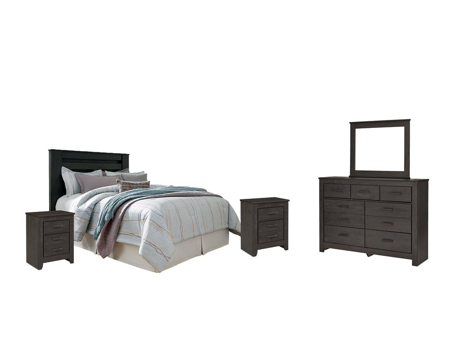 Brinxton King/California King Panel Headboard with Mirrored Dresser and 2 Nightstands Royal Furniture