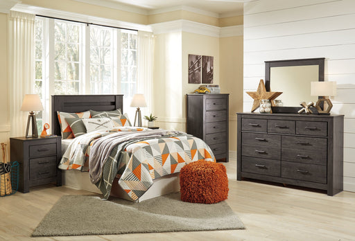 Brinxton Queen/Full Panel Headboard with Mirrored Dresser, Chest and 2 Nightstands Royal Furniture