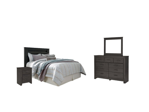 Brinxton Queen/Full Panel Headboard with Mirrored Dresser and 2 Nightstands Royal Furniture