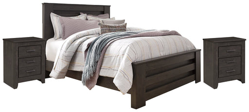 Brinxton Queen Panel Bed with 2 Nightstands Royal Furniture